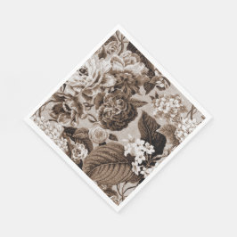 Sepia Brown Vintage Blommigt Toile Fabric No. 1 Pappersservett