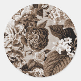 Sepia Brown Vintage Blommigt Toile No.1 Runt Klistermärke