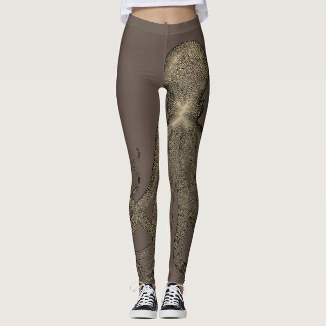 Sepia Brown Vintage Octopus Leggings (Framsida)