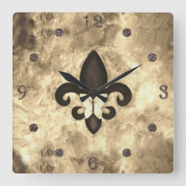 Sepia Butterfleur | Tan Butterfly från Fleur de Li Fyrkantig Klocka