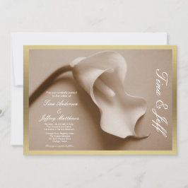 sepia calla lily bröllopsinbjudan gylta kant inbjudningar