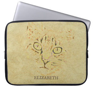 Sepia Cat Ansikte Laptop Fodral