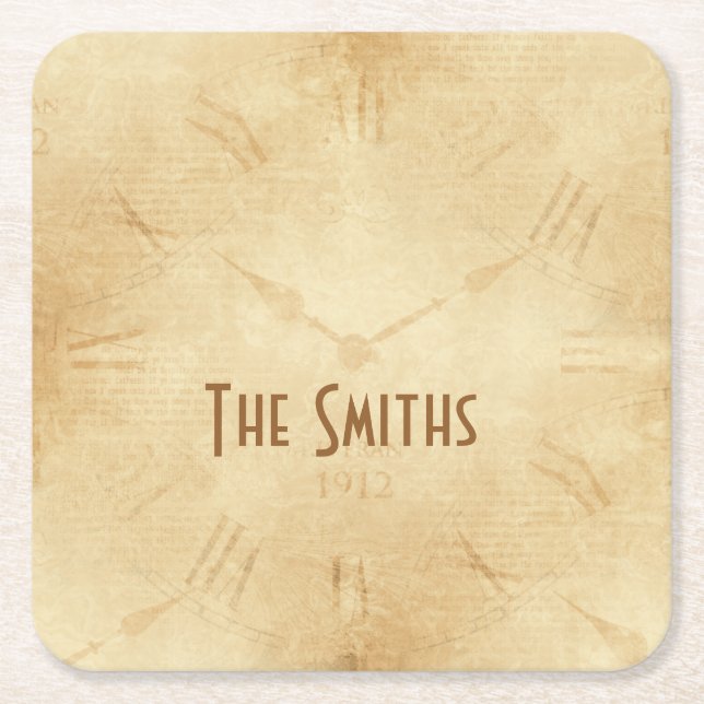 Sepia Clock Ansikte Steampunk Underlägg Papper Kvadrat (Framsidan)