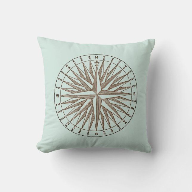 Sepia Compass Ro på Light Vintage Grönt Kudde (Framsida)