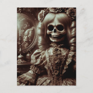 Sepia Doll Skeleton Horror Vykort