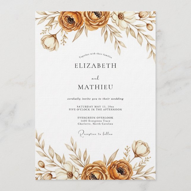 Sepia Earthy Bloom Wedding Inbjudningar (Framsida)
