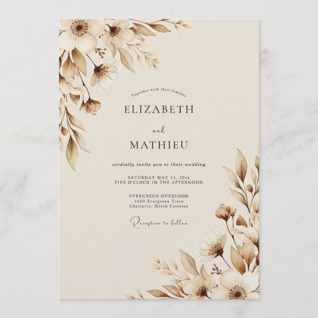 Sepia Earthy Botanical Wedding Inbjudningar (Framsida)