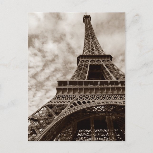 Sepia Eiffel Torn från Europa under Romantik Paris Vykort (Framsida)