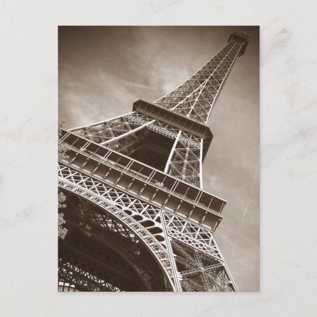 Sepia Eiffel Torn Kärlek Romantik City i Paris Vykort (Framsida)