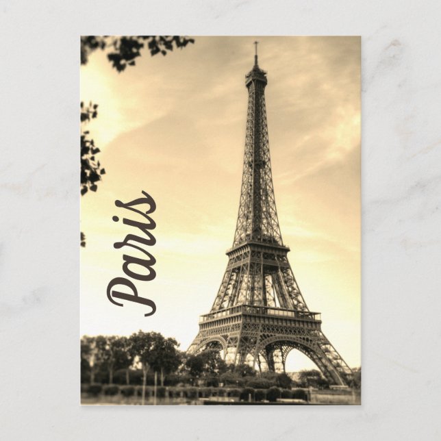 Sepia Eiffel Torn Paris Europe Travel Photo Vykort (Framsida)