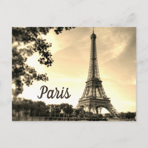 Sepia Eiffel Torn Paris Europe Travel Photo Vykort