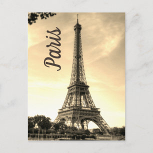 Sepia Eiffel Torn Paris Europe Travel Photo Vykort