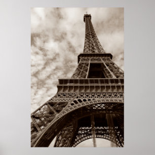 Sepia Eiffel Torn Paris Romantik City Poster