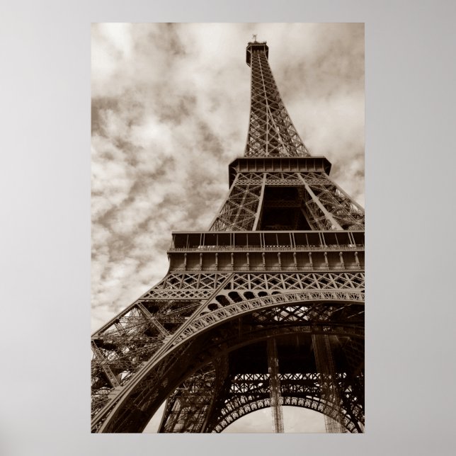 Sepia Eiffel Torn Paris Romantik City Poster (Framsidan)