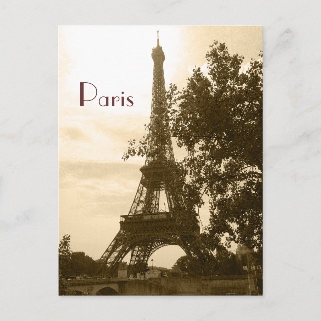 Sepia Eiffel Torn—Paris Vykort (Framsida)