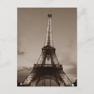 Sepia Eiffel Torn Romantic Evening of Paris Vykort