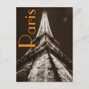 Sepia Eiffel Torn Romantik Night Paris Frankrike Vykort