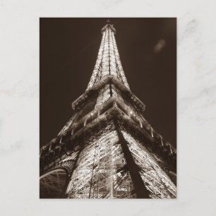 Sepia Eiffeltornen Romantik Paris Natt Frankrike Vykort