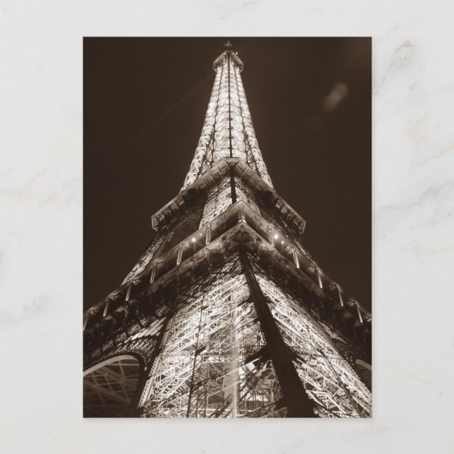 Sepia Eiffeltornen Romantik Paris Natt Frankrike Vykort (Framsida)