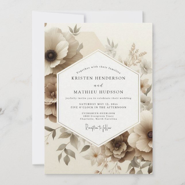Sepia Floral Romance Wedding Inbjudningar (Framsida)