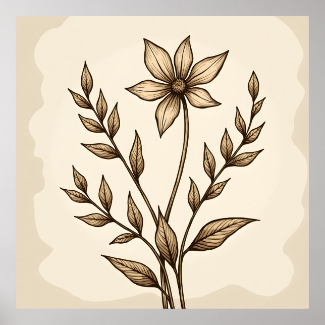 Sepia Flower Doodle Poster (Framsidan)