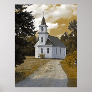 Sepia för flodstrandpresbyterianskaa kyrkan1800s poster