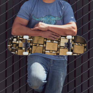 Sepia Geometric Spegel Mönster Mini Skateboard Bräda 18,5 Cm