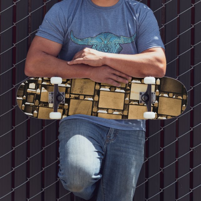 Sepia Geometric Spegel Mönster Mini Skateboard Bräda 18,5 Cm (Utomhus 3)