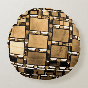Sepia Geometric Spegel Mönster Rund Kudde