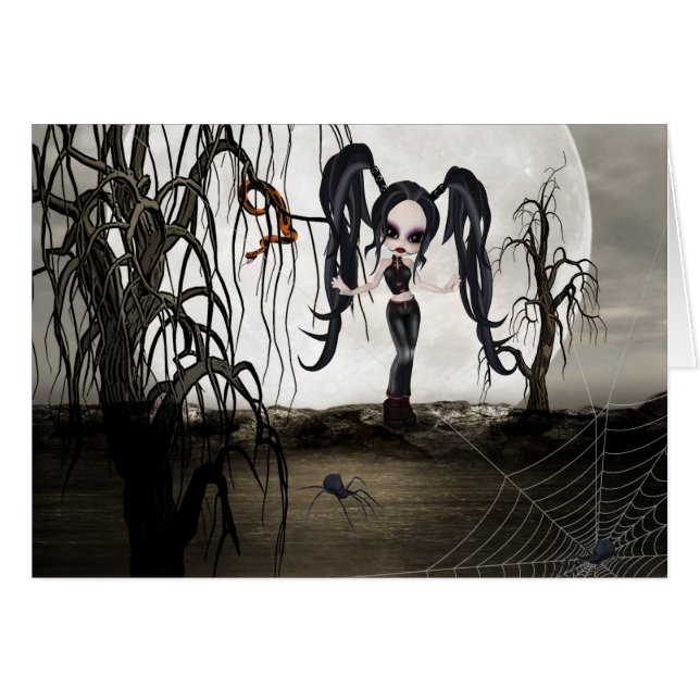 Sepia Goth Girl Hälsningskort (Framsidan Horizontal)