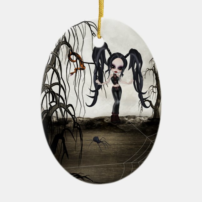 Sepia Goth Girl Julgransprydnad Keramik (Framsidan)