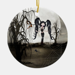 Sepia Goth Girl Julgransprydnad Keramik