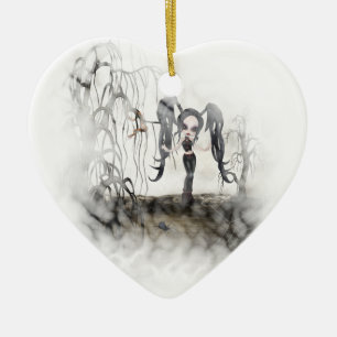 Sepia Goth Girl Vignette Julgransprydnad Keramik