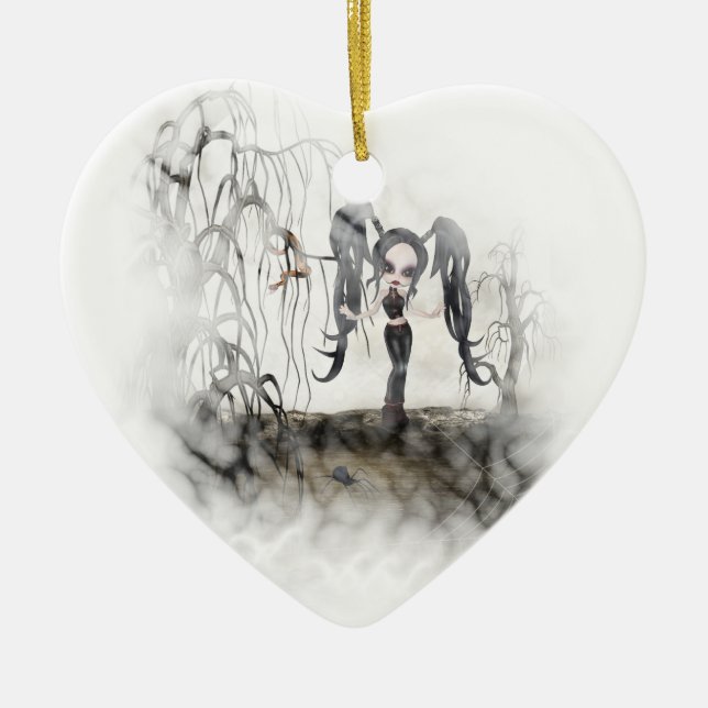 Sepia Goth Girl Vignette Julgransprydnad Keramik (Framsidan)