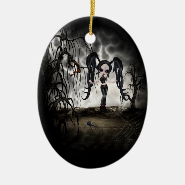 Sepia Goth Girl Vignette Julgransprydnad Keramik (Framsidan)