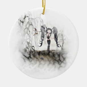 Sepia Goth Girl Vignette Julgransprydnad Keramik