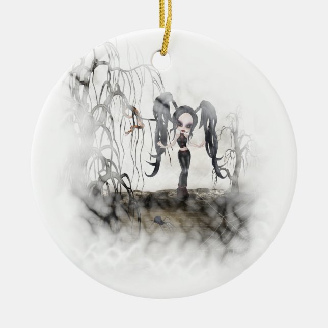 Sepia Goth Girl Vignette Julgransprydnad Keramik (Framsidan)