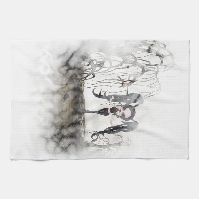 Sepia Goth Girl Vignette Kökshandduk (Horisontell)