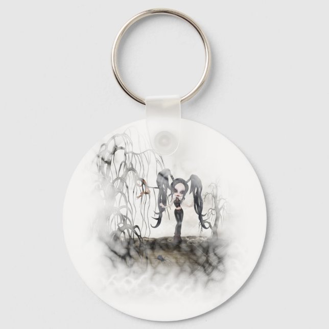 Sepia Goth Girl Vignette Nyckelring (Framsida)