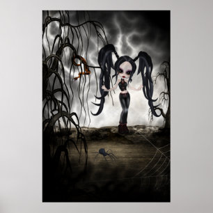 Sepia Goth Girl Vignette Poster