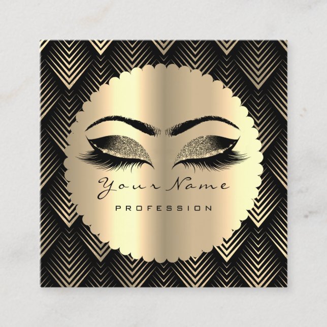 Sepia Guld Black Glitter Makeup Artist Lash SPA Fyrkantigt Visitkort (Framsida)