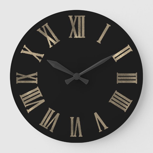 Sepia Guld Black Metallic Minimal Roman Numal Stor Klocka (Framsida)