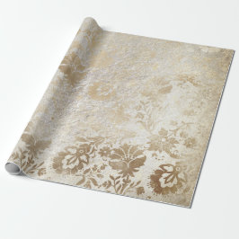 Sepia Guld Blommigt Cottage Grungy Damask Antoniet Presentpapper