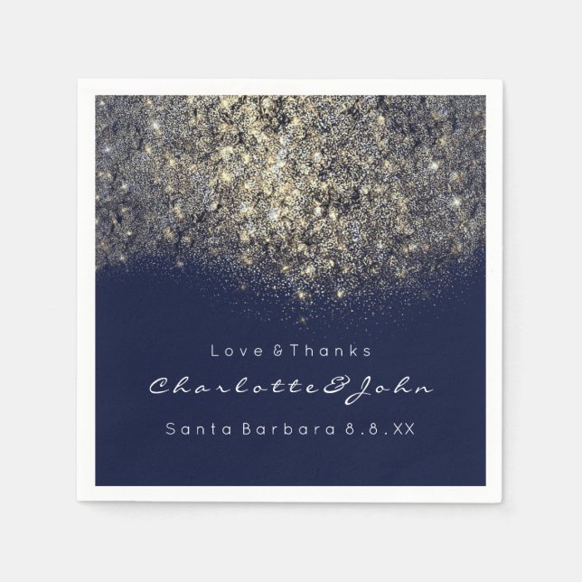 Sepia Guld Glitter Blue Navy Confetti Sequin Pappersservett (Framsidan)