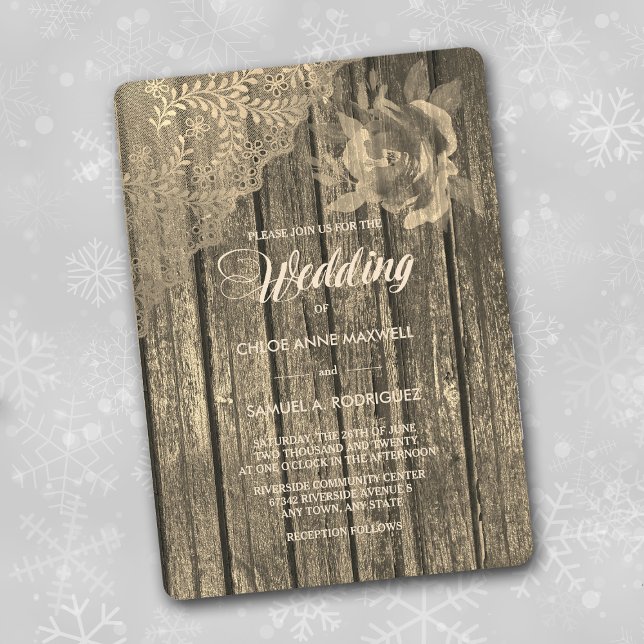 Sepia Guld Trä Spets och Ros Bröllopsinbjudan Inbjudningar (Skapare uppladdad)