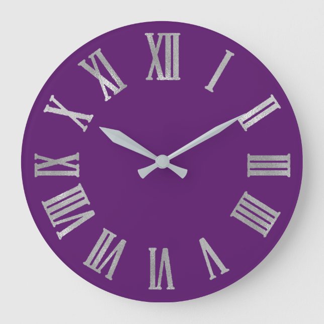 Sepia Guld Violet Metallic Silver Roman Nummer Stor Klocka (Framsida)