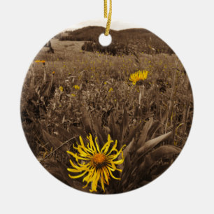 Sepia-Gult, vilda blommor Julgransprydnad Keramik