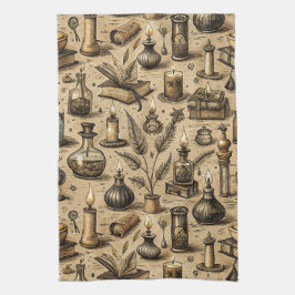 Sepia Häxkonst Alkemi Böcker Potion Vintage Kökshandduk