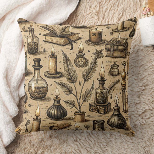 Sepia Häxkonst Alkemi Böcker Potion Vintage Kudde (Filt)