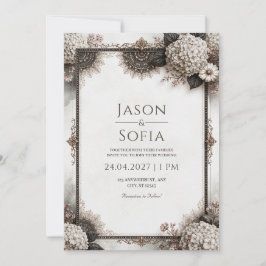 Sepia Hortensia Filigran Bröllop Inbjudningar